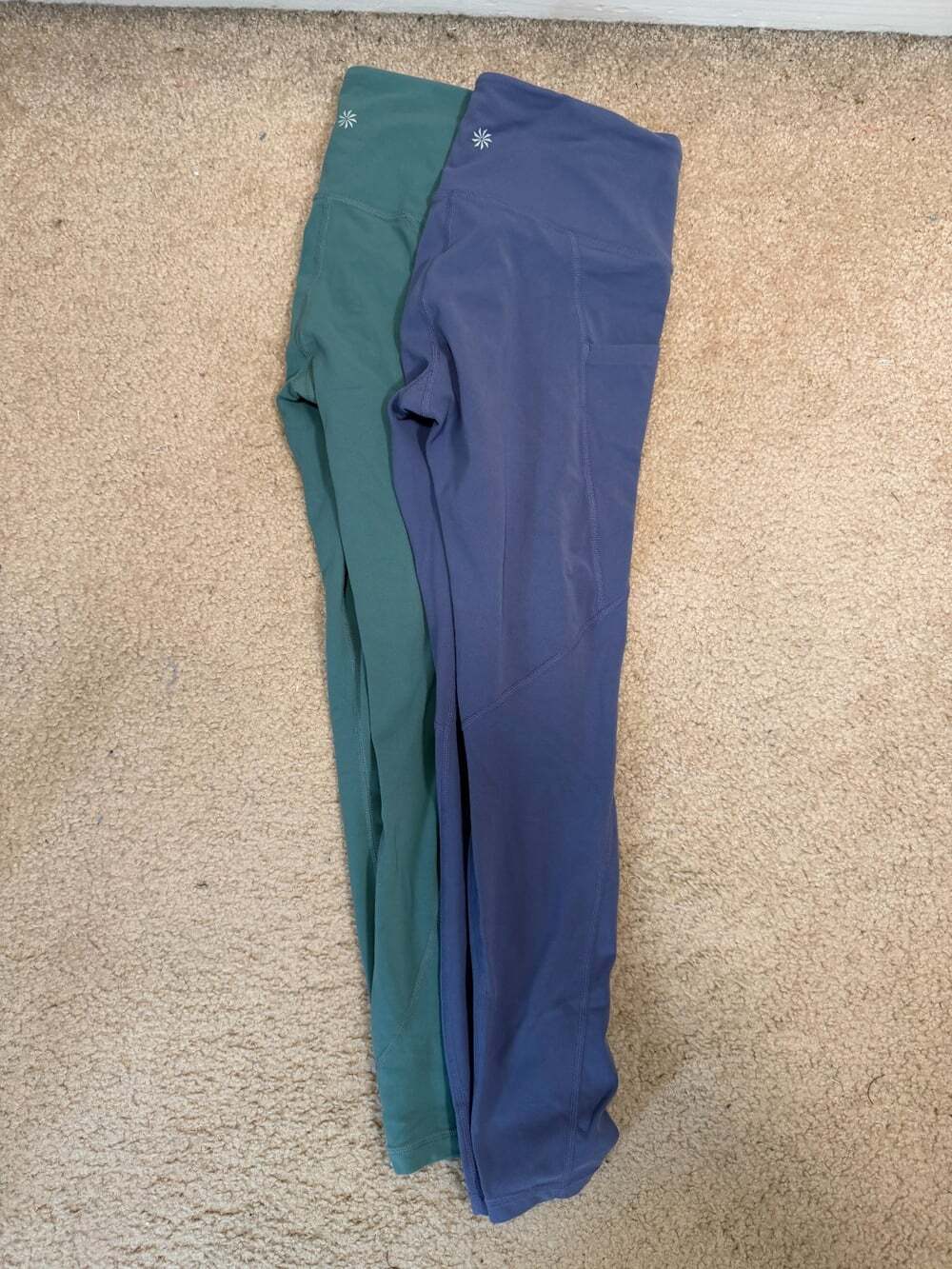 Athleta Salutation Stash Pocket Leggings XS Lot of 2 7/8 High Rise Green Blue